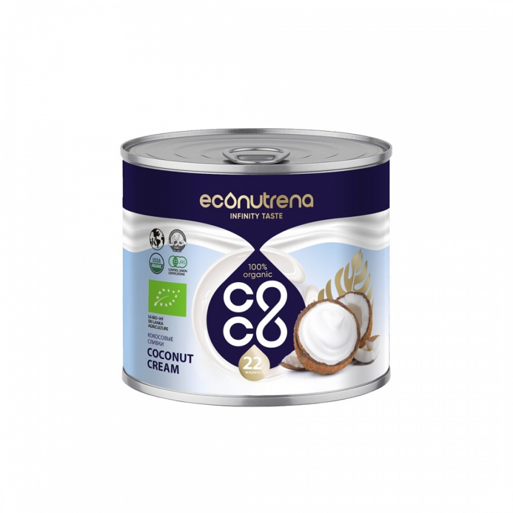 ECONUTRENA Organiс Coconut cream Кокосовые сливки жирность 22% ж/б 200мл