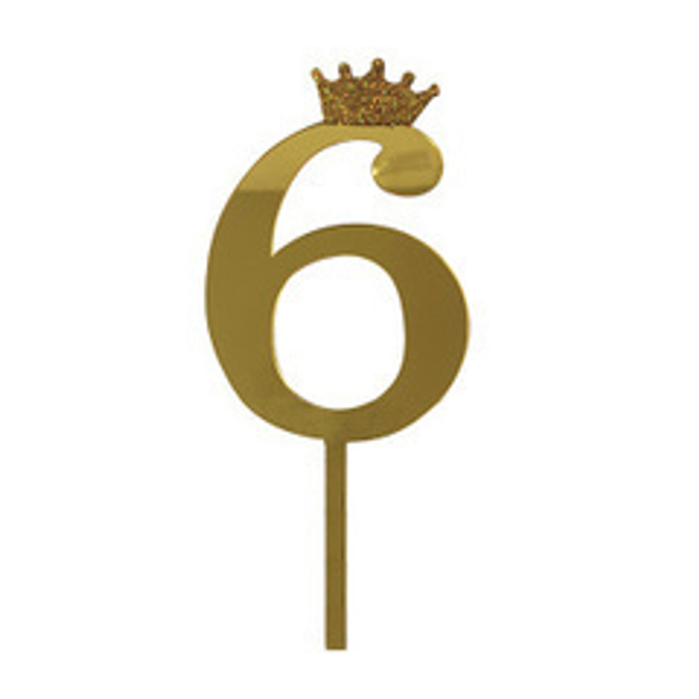 Y Топпер цифра 6 Корона GOLD 18см, 1шт.
