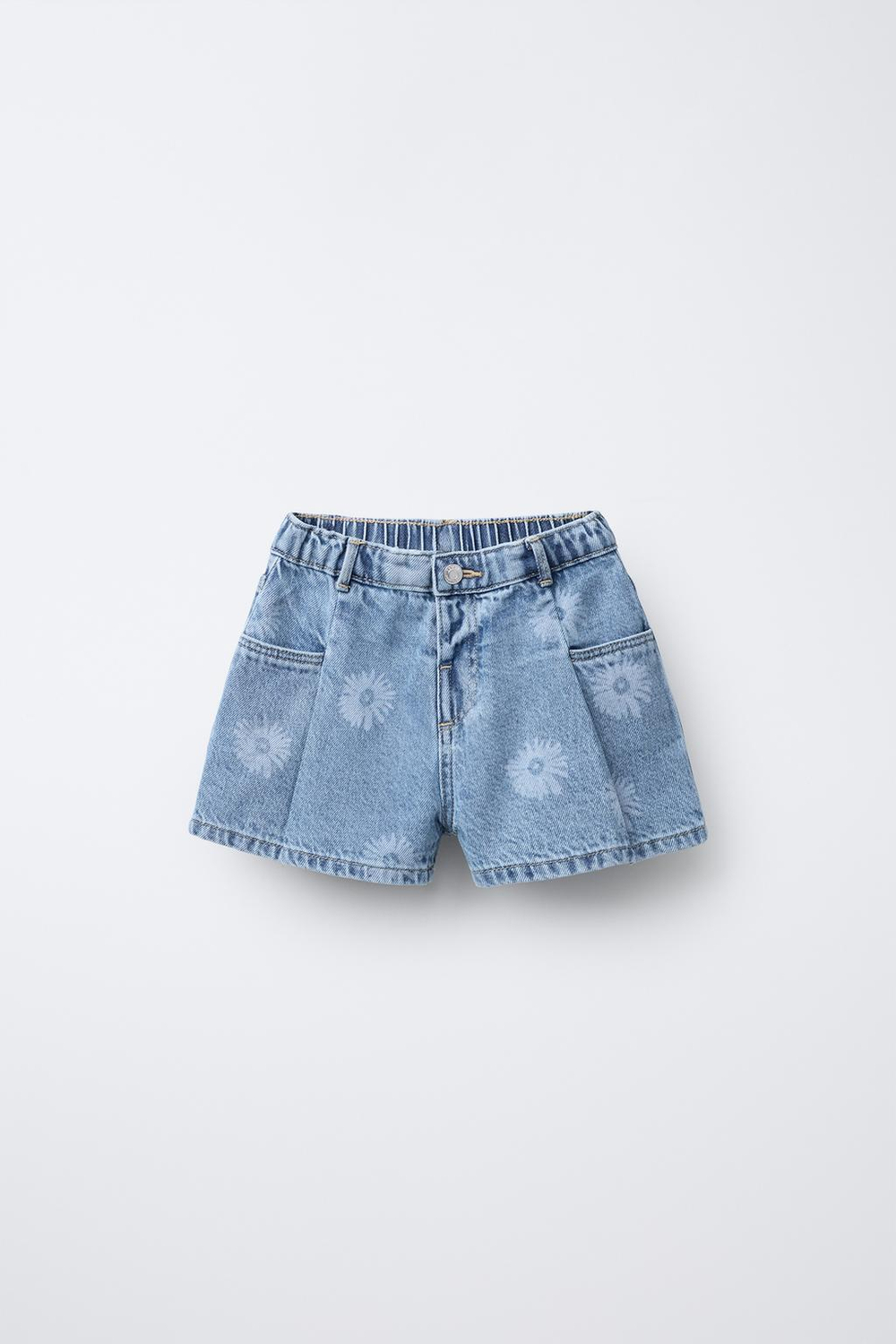 ZARA ДЖИНСОВЫЕ ШОРТЫ С ЦВЕТОЧНЫМ ПРИНТОМ, ГОЛУБОЙ