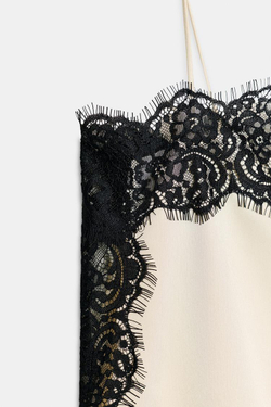 ZARA АТЛАСНЫЙ ТОП С КРУЖЕВОМ — ZW COLLECTION, БЕЛЫЙ/ЧЕНЫЙ