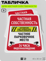 Табличка для частной территории "Частная собственность, парковочное место", на дом, для участка, организаций, предупреждающая, 40х30 см, Silver Plane x Айдентика Технолоджи