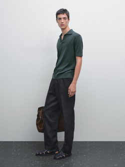 Massimo Dutti Вязаная футболка-поло с V-образным вырезом, бирюзово-зеленый