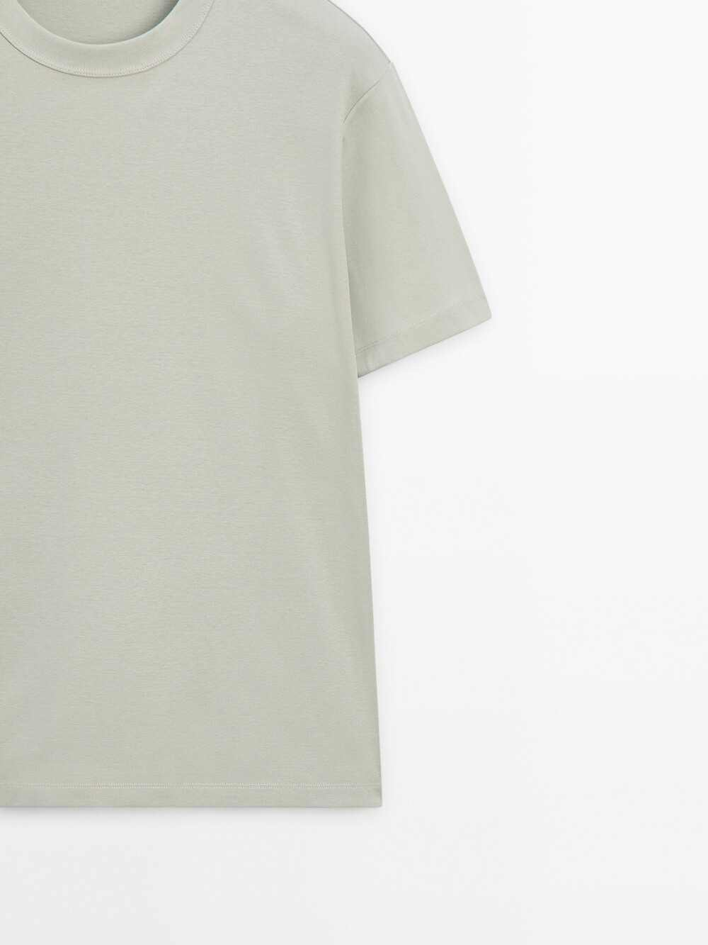 MASSIMO DUTTI Хлопковая футболка с короткими рукавами - Studio, зеленоватый