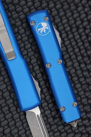 Microtech Ultratech S/E - нож автомат., синяя алюм. рук-ть, клинок апокалиптик