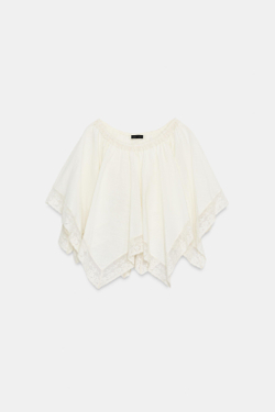 ZARA ТОП-НАКИДКА С КРУЖЕВОМ, ЭКРЮ