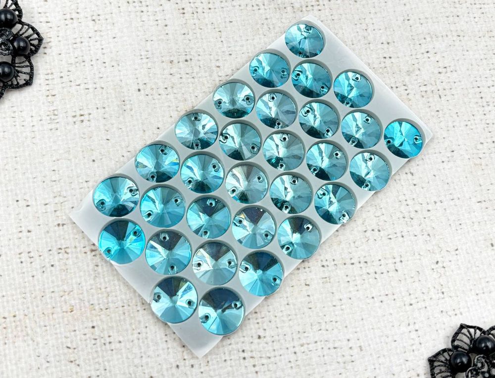Стразы пришивные стекло Crystal риволи, Ø 16 мм, голубой