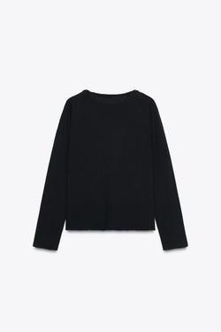 ZARA ФУТБОЛКА С ДЛИННЫМИ РУКАВАМИ, ЧЕРНЫЙ