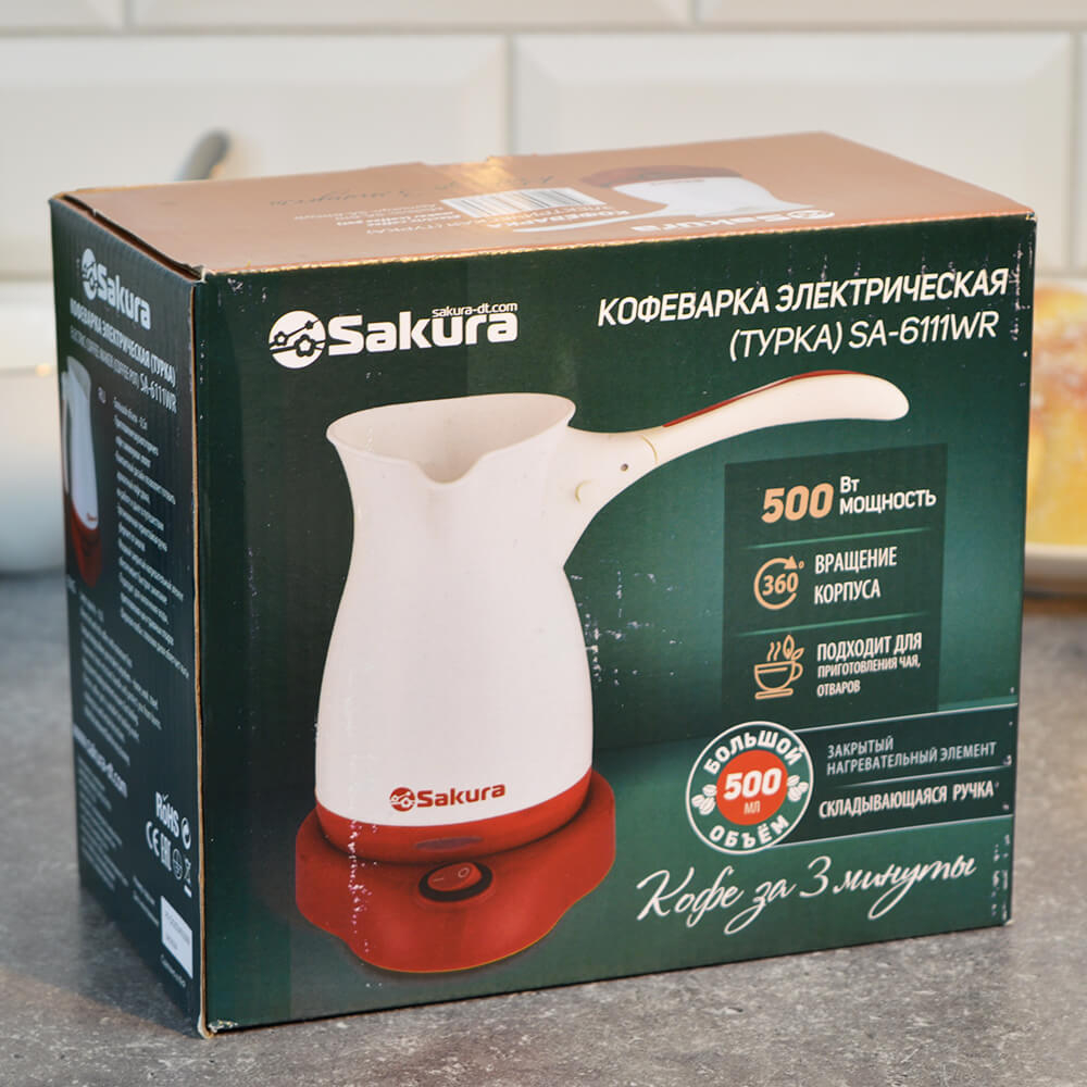 Турка электрическая 0,5л 500Вт SA-6111WR, цвет белый/красный