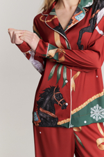 Шелковая блуза с кантом - новогодние лошади