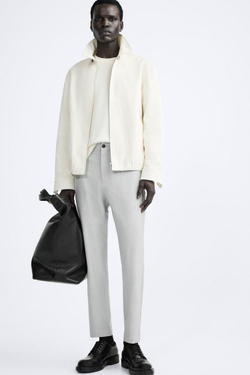 ZARA БРЮКИ КОМФОРТНОЙ ПОСАДКИ ИЗ РЕЛЬЕФНОЙ ТКАНИ, СЕРЫЙ С МЕЛАНЖЕВЫМ ЭФФЕКТОМ