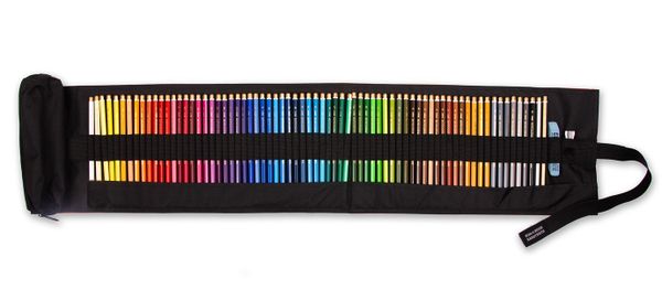 Набор художественных цветных карандашей POLYCOLOR 72 цвета с металлической точилкой, ластиком и со съемным пеналом-косметичкой в черном текстильном пенале-рулоне на липучке