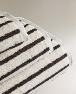 Zara Home - Полосатое банное полотенце, коричневый, 50х90 см