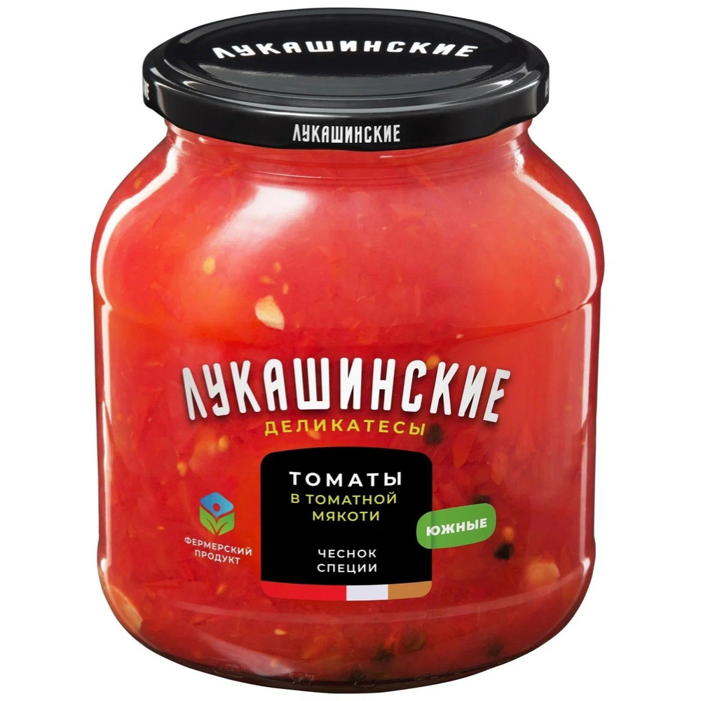 Томаты в томатной мякоти Лукашинские чеснок и специи 670 гр
