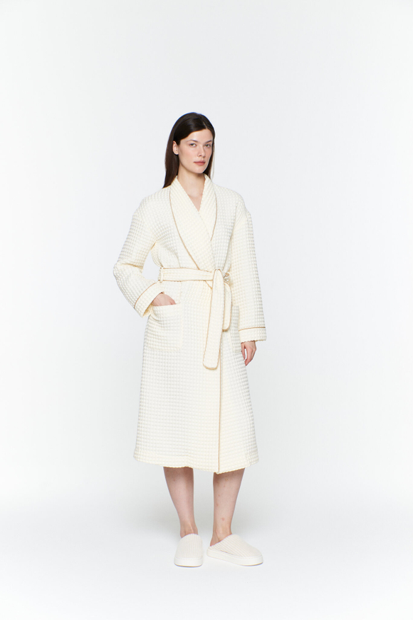 Вафельный халат с кантом сливочный