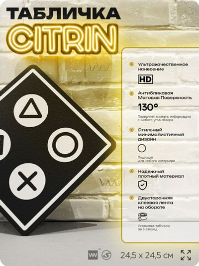 Табличка декоративная "Кнопки геймпада Плейстешн, Playstation" на дверь и стену, прикольная штука в подарок геймеру, декоративный знак, 24,5х24,5 см, Айдентика Технолоджи