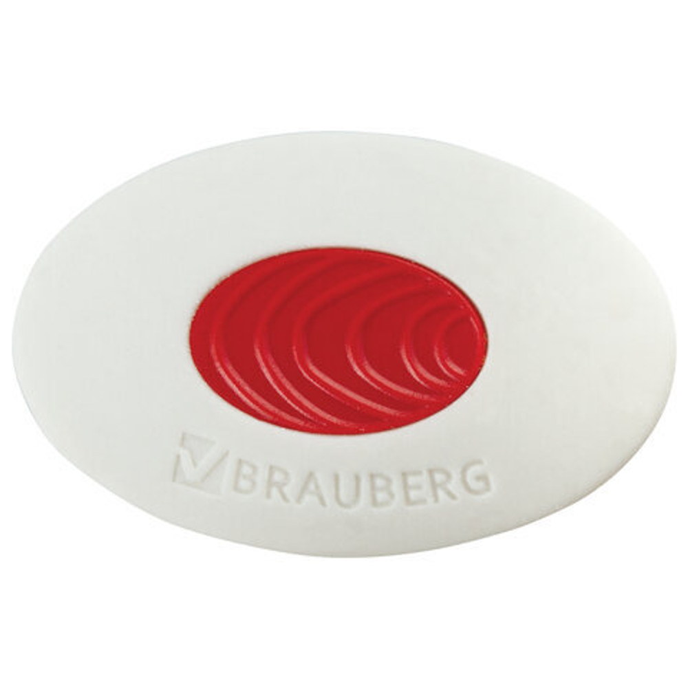 Ластик BRAUBERG "Oval PRO", 40х26х8 мм, овальный, красный пластиковый держатель