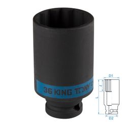 KING TONY (443036M) Головка торцевая ударная глубокая двенадцатигранная 1/2", 36 мм