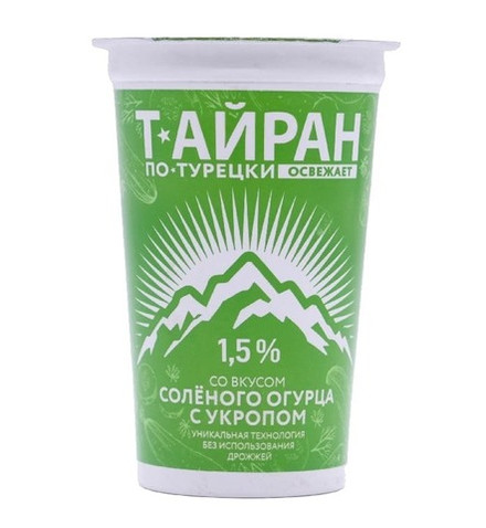 Напиток кисломолочный "Тайран по-турецки" Соленый огурец с укропом 1,5% 220г. стакан Молочные горки
