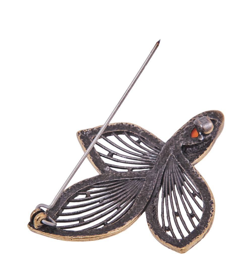 AM-4178 Брошь «Цветок Струны» (латунь, янтарь)