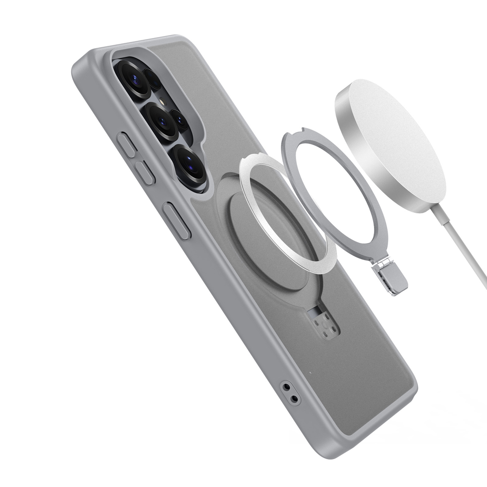 Чехол серого цвета с MagSafe для Samsung Galaxy S26 Ultra, серия Yind Series Case от Dux Ducis (версия с магнитной откидной подставкой)