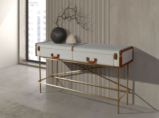 Консольный стол 3271 из шпона ореха и светло-серой ткани