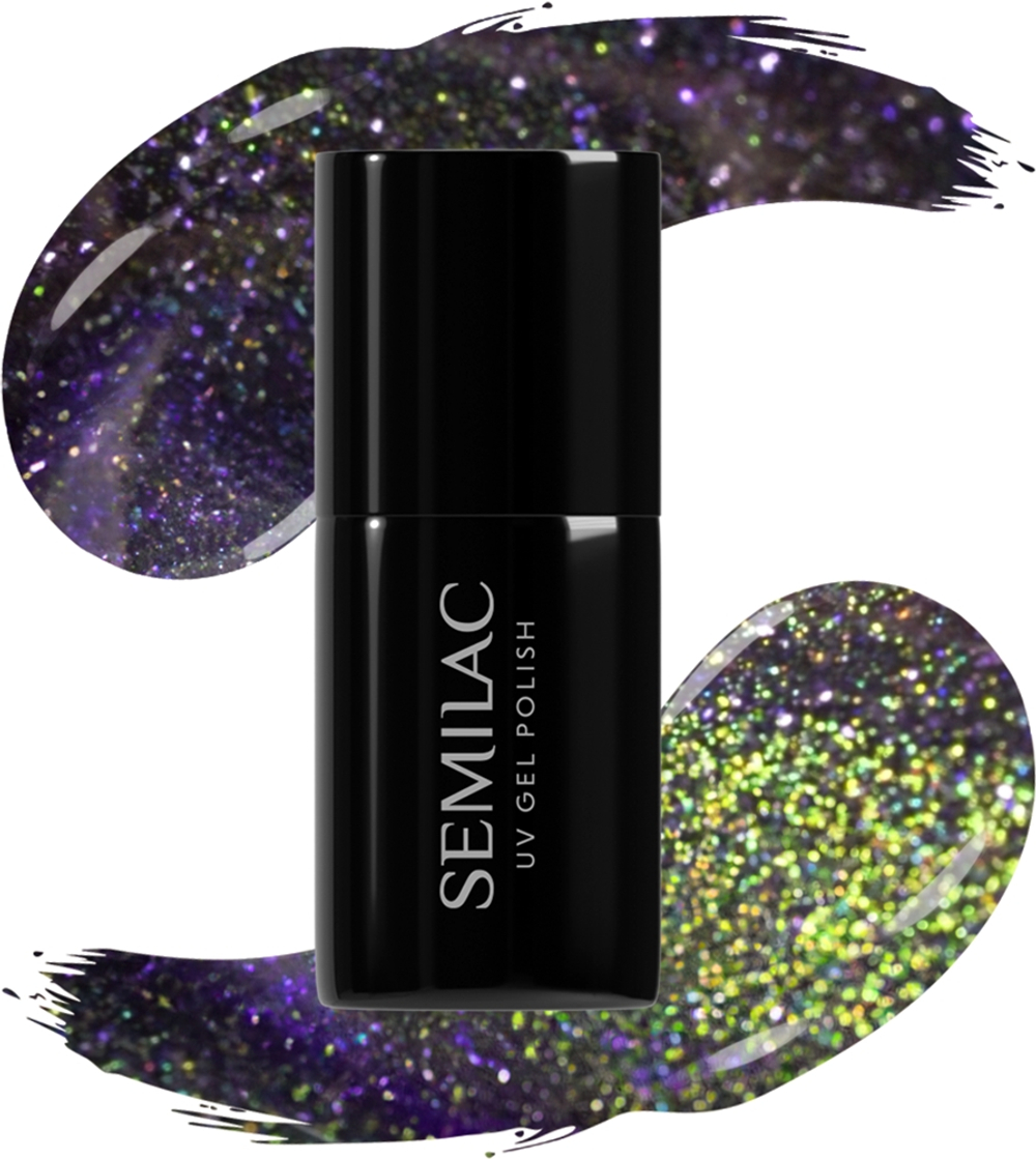 Semilac UV Hybrid Galaxy Flash - Гибридный лак для ногтей с использованием УФ / СВ-лампы оттенок 825 Cyber Violet, 7 ml