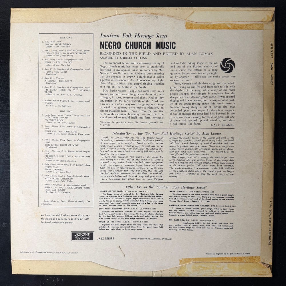 Сборник Negro Church Music (Англия 1960г.) Т
