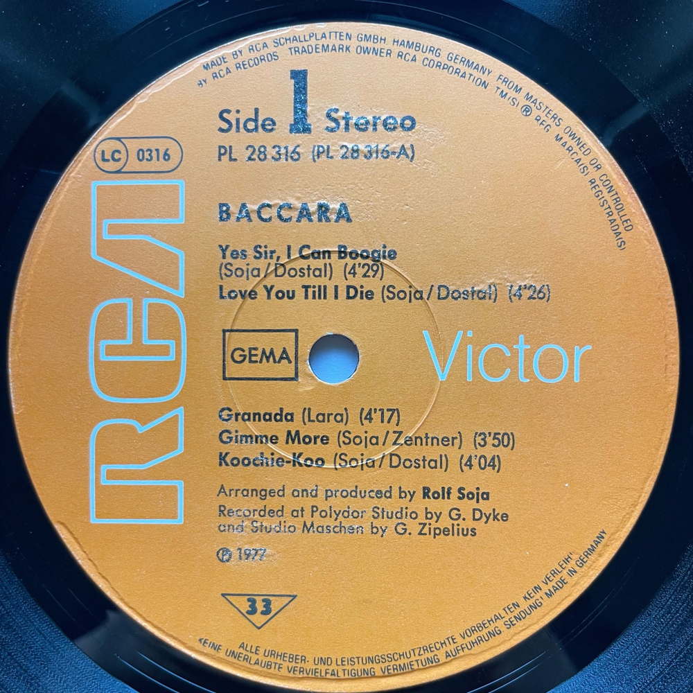 Винтажная виниловая пластинка LP Baccara Yes Sir, I Can Boogie (Германия 1977)