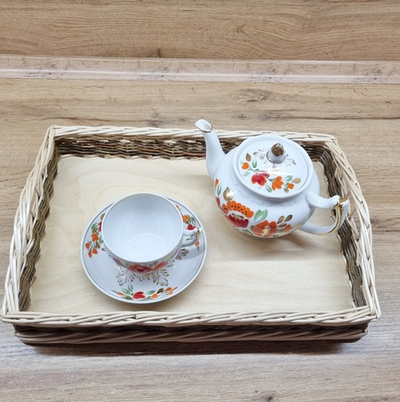 Поднос плетеный с ручками для организации хранения, длина 42 см