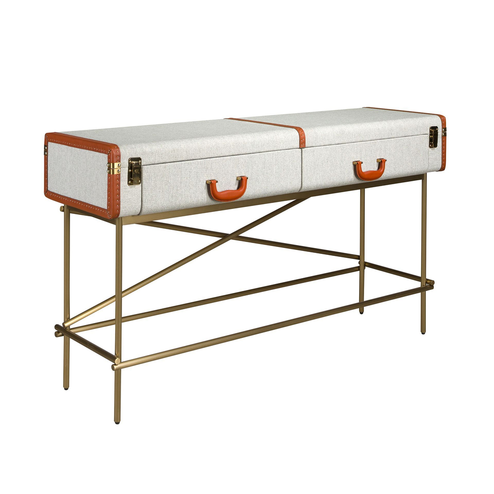 Консольный стол 3271 из шпона ореха и светло-серой ткани