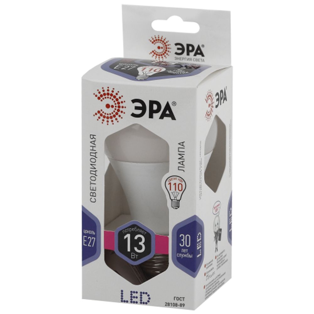Лампа светодиодная ЭРА STD LED A60-13W-860-E27 13Вт груша холодный дневной свет Е27 | Лампы cветодиодные Груша (A)