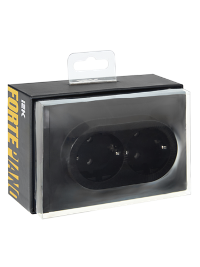 FORTE&PIANO Розетка 2-местная с заземлением без защитных шторок безвинтовое крепление 16А FP124 черный IEK