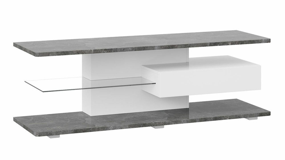 Тумба под телевизор напольная Белый/Ателье темный глянец 140х44х46 см