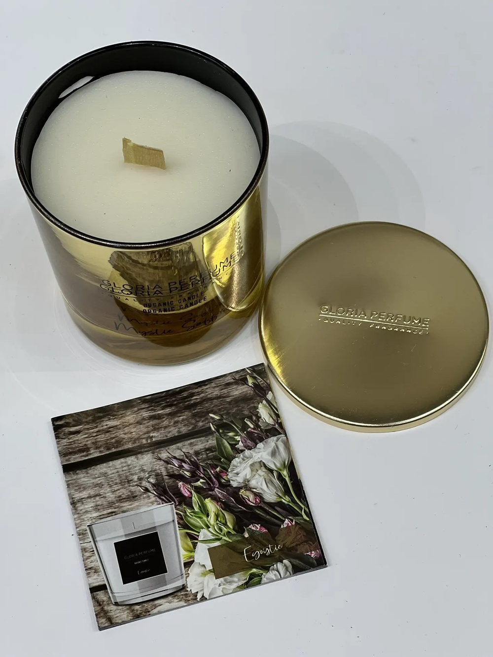 Ароматическая свеча Gloria Perfume Amber Intense в стеклянном стакане с крышкой
