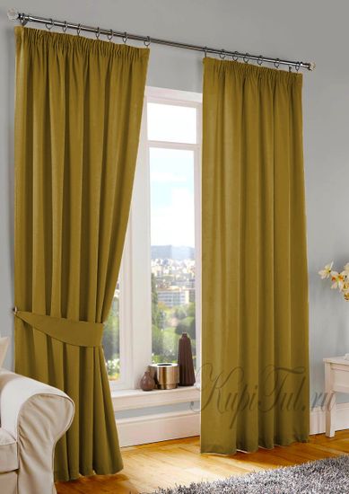 Kadife (горчичный). Шторы из стриженного бархата