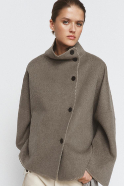 ZARA КУРТКА ИЗ СМЕСОВОЙ ШЕРСТИ С КОНТРАСТНОЙ СТРОЧКОЙ — ZW COLLECTION, СЕРОВАТО-КОРИЧНЕВЫЙ