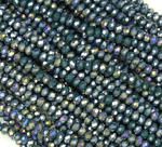 БН031ДС46 Хрустальные бусины "рондель", цвет: темно-зеленый AB непрозр, 4х6 мм, кол-во: 58-60 шт.