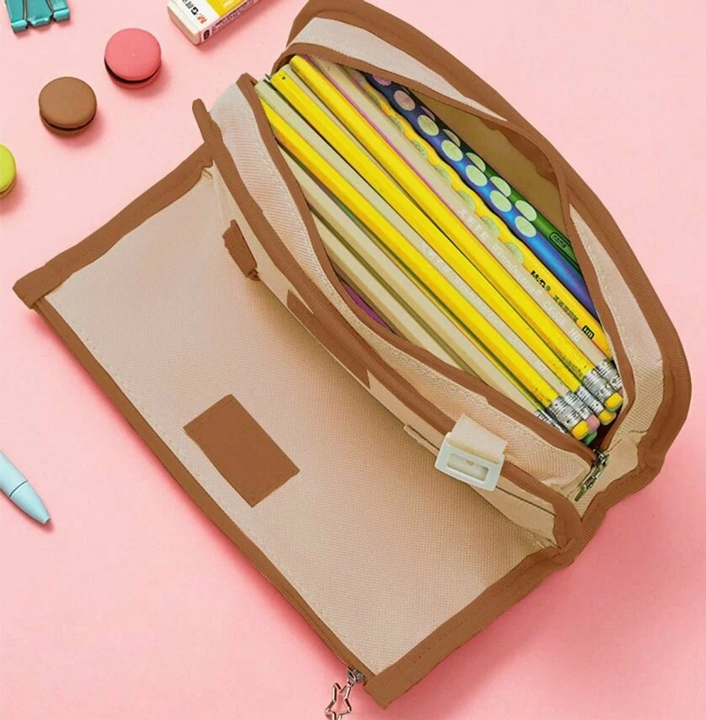 Пенал - косметичка Alingar, ткань, молния, 2 боковых кармана, мини-кошелек, 195 х 90 х 50 мм, "DON'T CARE" капибара, бежевый, европодвес