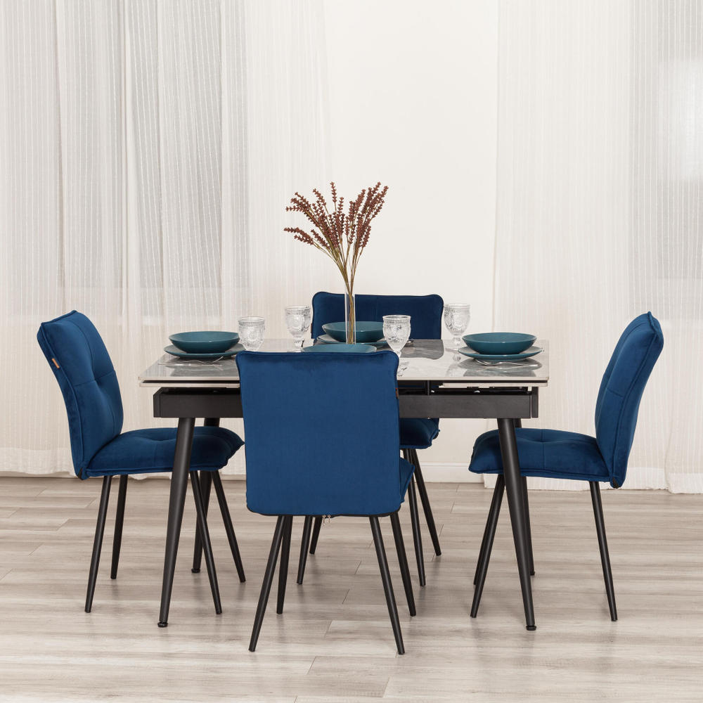 Стол обеденный Lord Grey/Лорд Грей столешница керамика (глянцевая) / опоры металл, серый/чёрный, (120+30+30)x80x75(+1) см