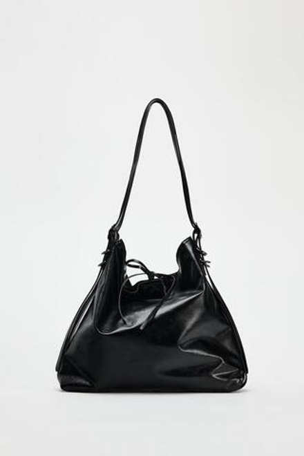 ZARA СУМКА-МЕШОК С ПРЯЖКАМИ, ЧЕРНЫЙ