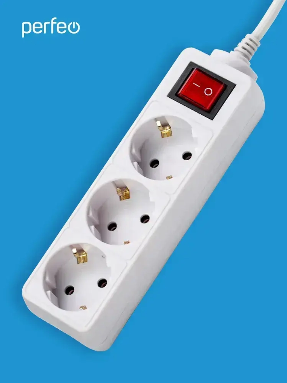 Сетевой удлинитель Perfeo с кнопкой POWERMATE PF-PM-3/5,0-W, 5,0м, 3 розетки, белый