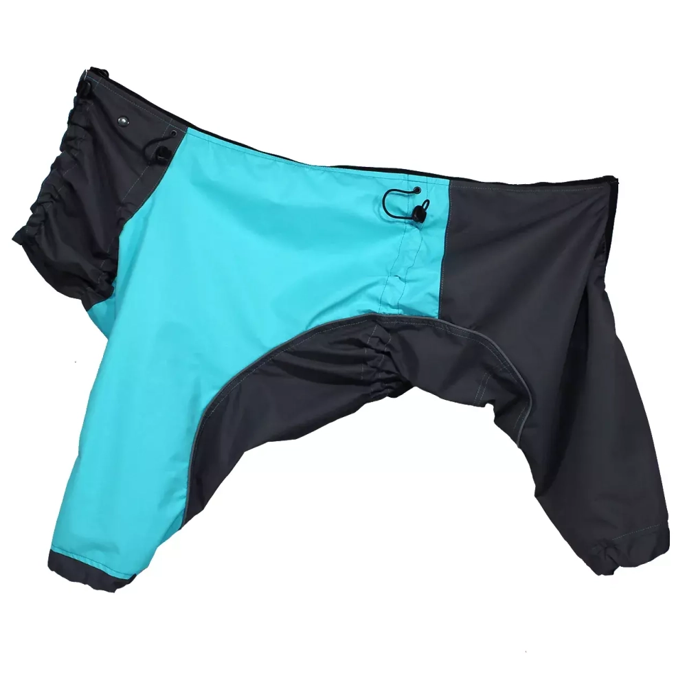 Комбинезон дождевик для собак демисезонный White Wolf вырез на мальчика бирюзово-серый