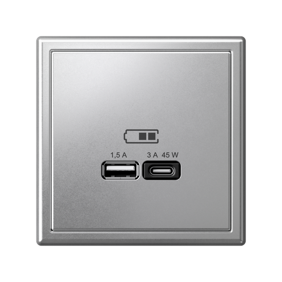 Розетка USB ArtGallery тип A+C 45Вт QC PD высокоскор. ЗУ механизм алюм. SE GAL000329