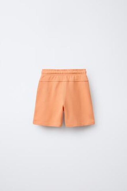 ZARA ШОРТЫ ИЗ МЯГКОЙ ТКАНИ С РЕЛЬЕФНОЙ НАДПИСЬЮ, ОРАНЖЕВЫЙ