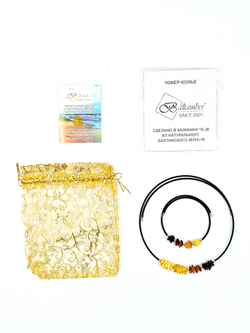 Комплект из чокера и браслета. Натуральный цельный янтарь