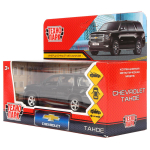 Модель ин. мет. "Chevrolet Tahoe" 12см, двери, багаж, черный, коробка TAHOE-BK (Технопарк)