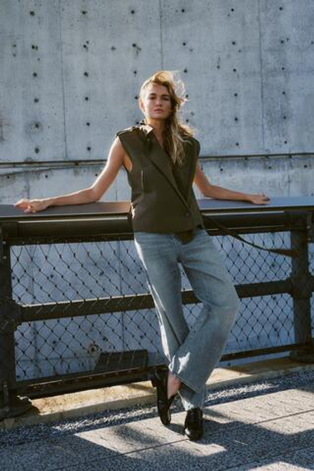 ZARA ЖИЛЕТ ИЗ КРЕПА, СЕРО-КОРИЧНЕВЫЙ