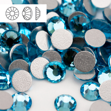 Стразы холодной фиксации из стекла, цвет Capri Blue, форма Flatback