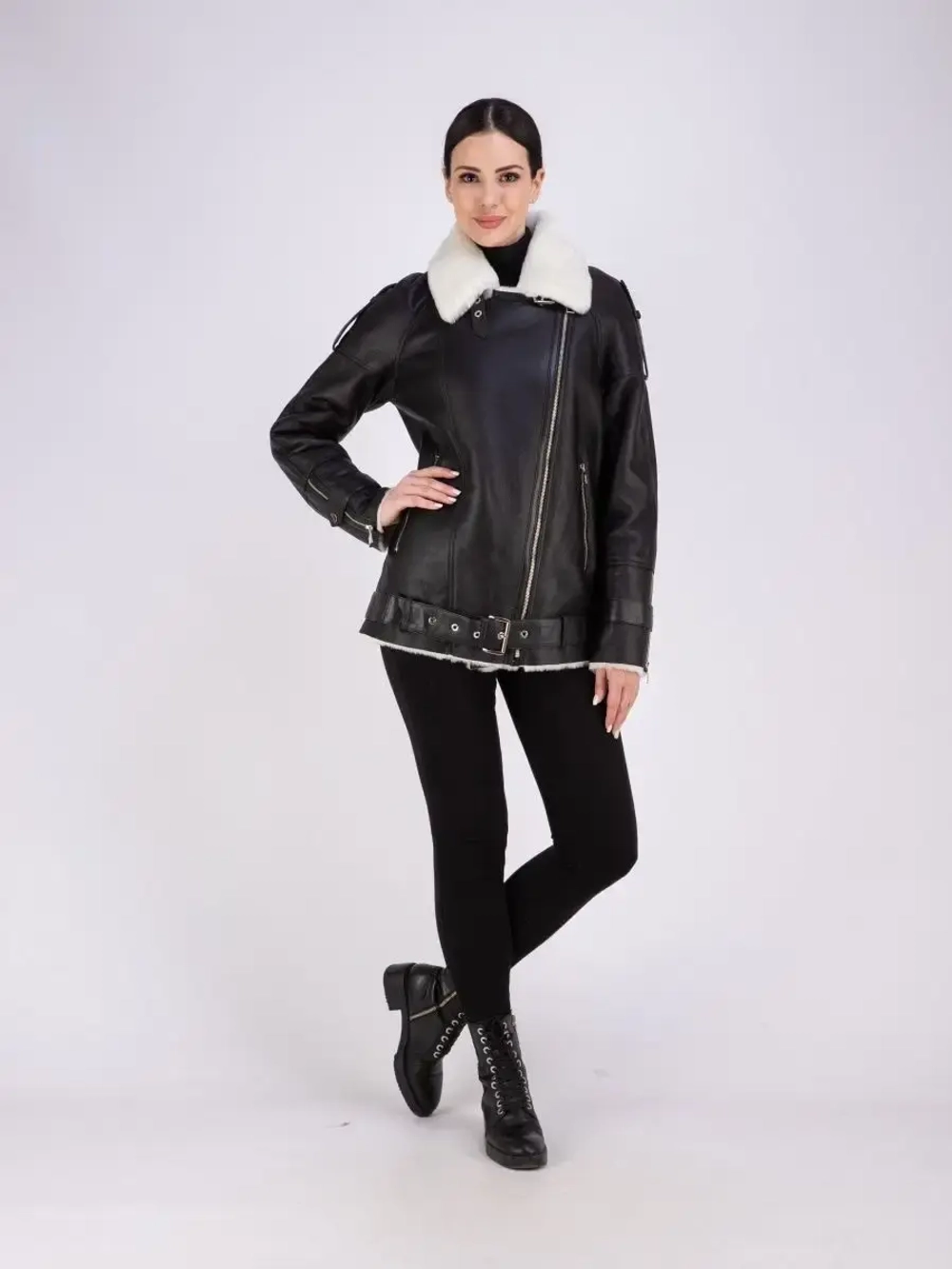 Дубленка авиатор женская натуральная оверсайз Турция