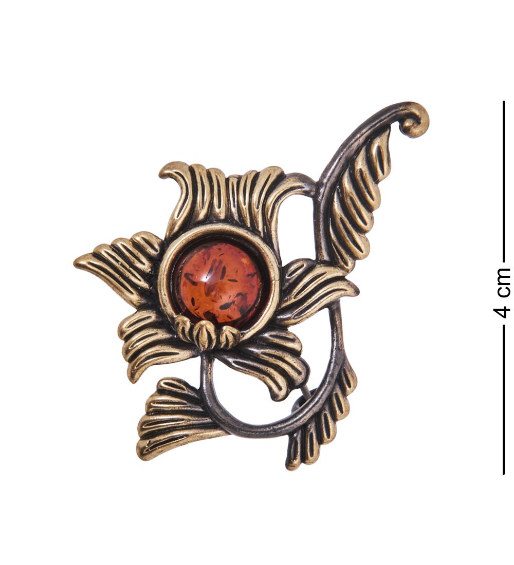AM-4212 Брошь «Шиповник» (латунь, янтарь)